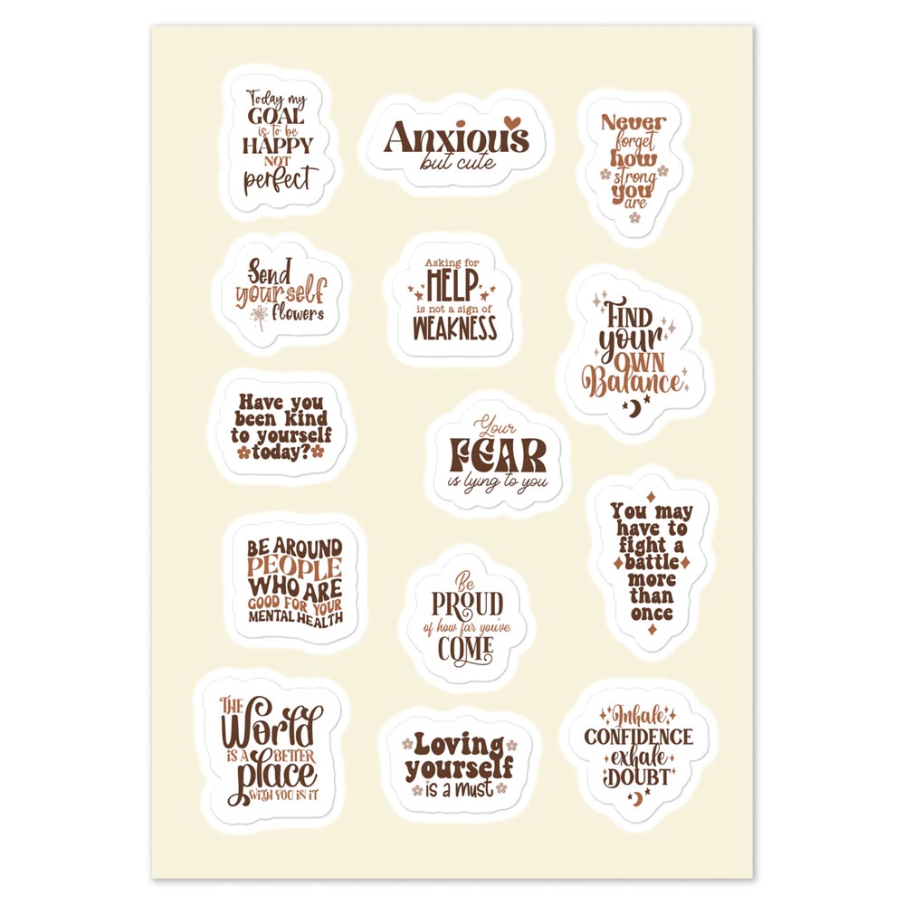 mental health sticker sheet with uplifting messages